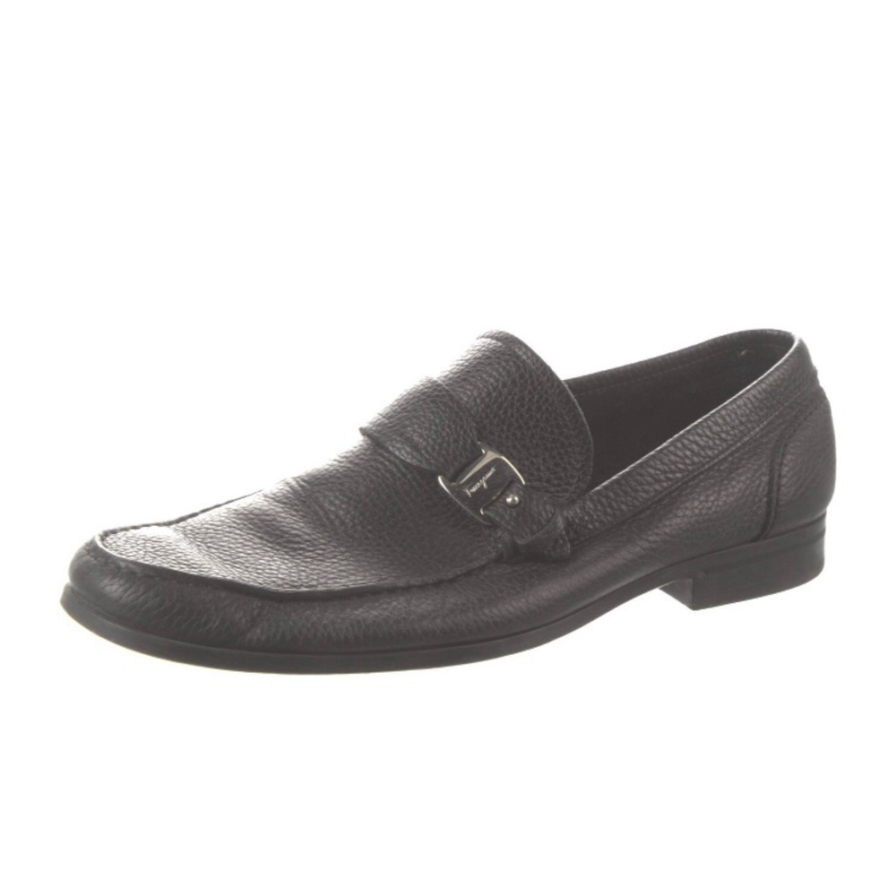 Salvatore Ferragamo Bravo Pebbled Buckle Strap Loafer Solid Black Size 9.5 D - Picture 1 of 4